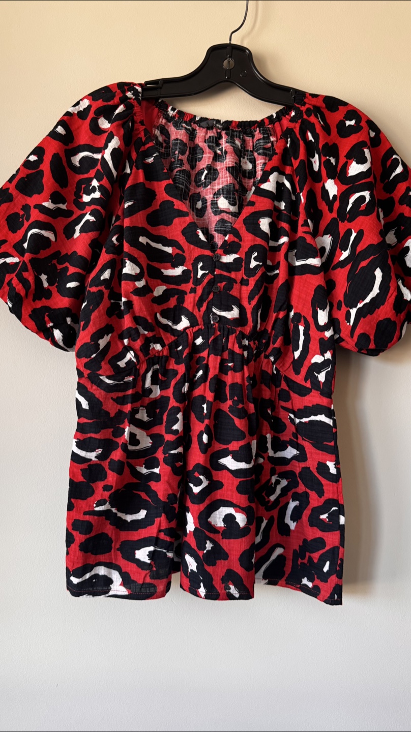 Red & Black Leopard Print Blouse