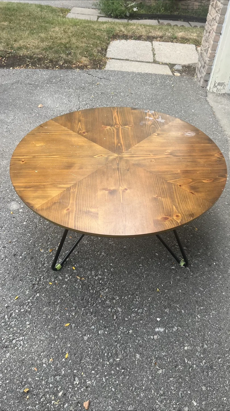 Round Wood Coffee Table with Metal Legs image indicator(3)
