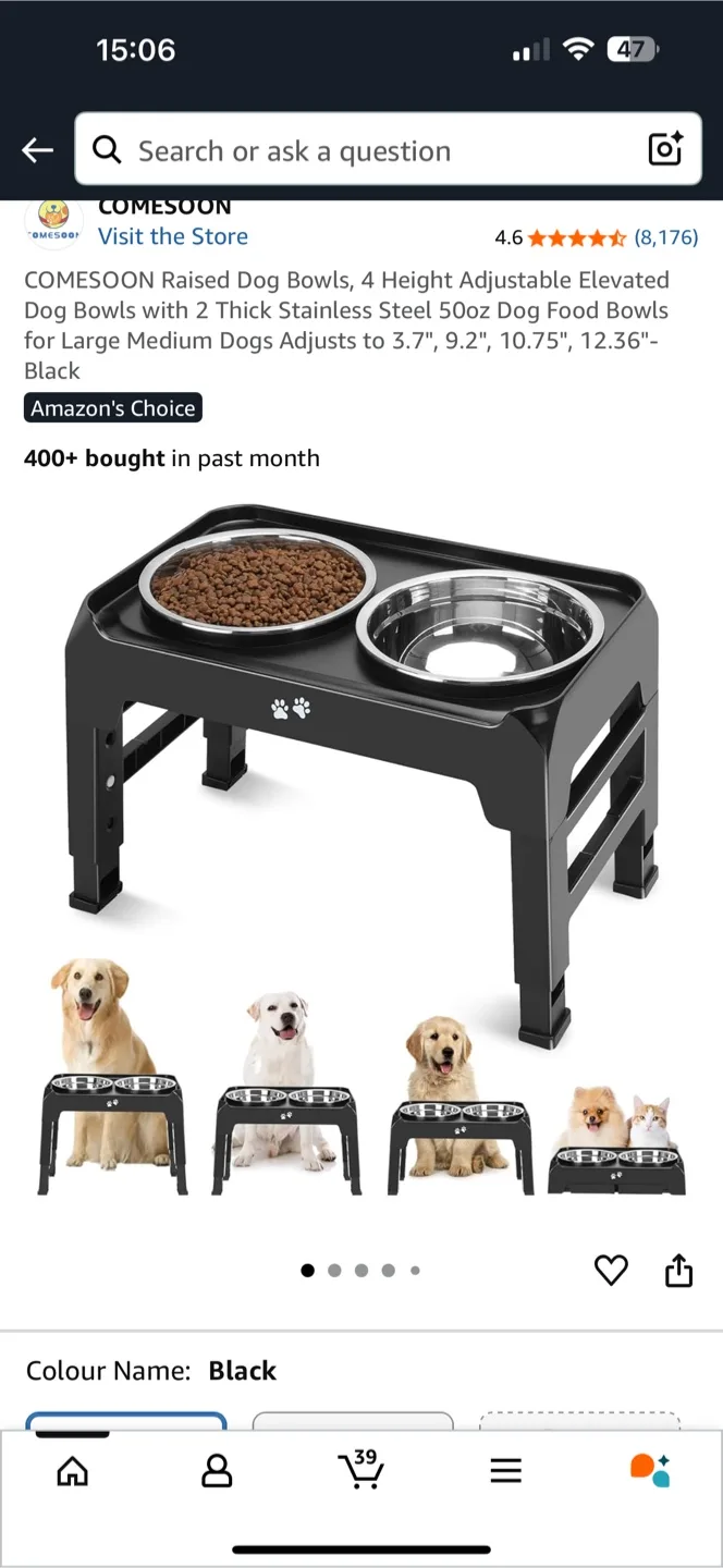 COMESOON Raised Dog Bowls - Black thumbnail