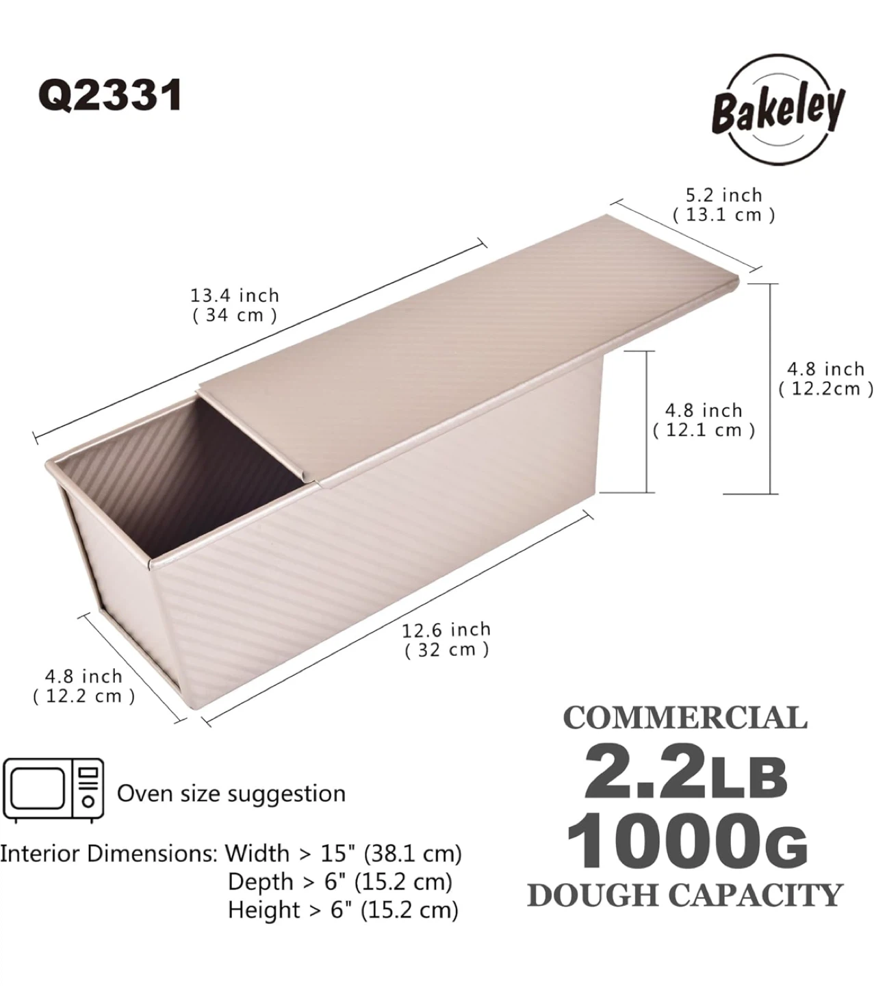 Bakeley Commercial Pullman Loaf Pan with Lid
