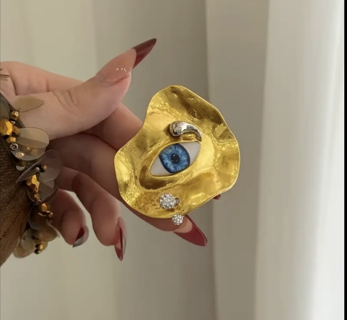 Schiaparelli Inspired Gold Eye Design Statement Ring - photo 3