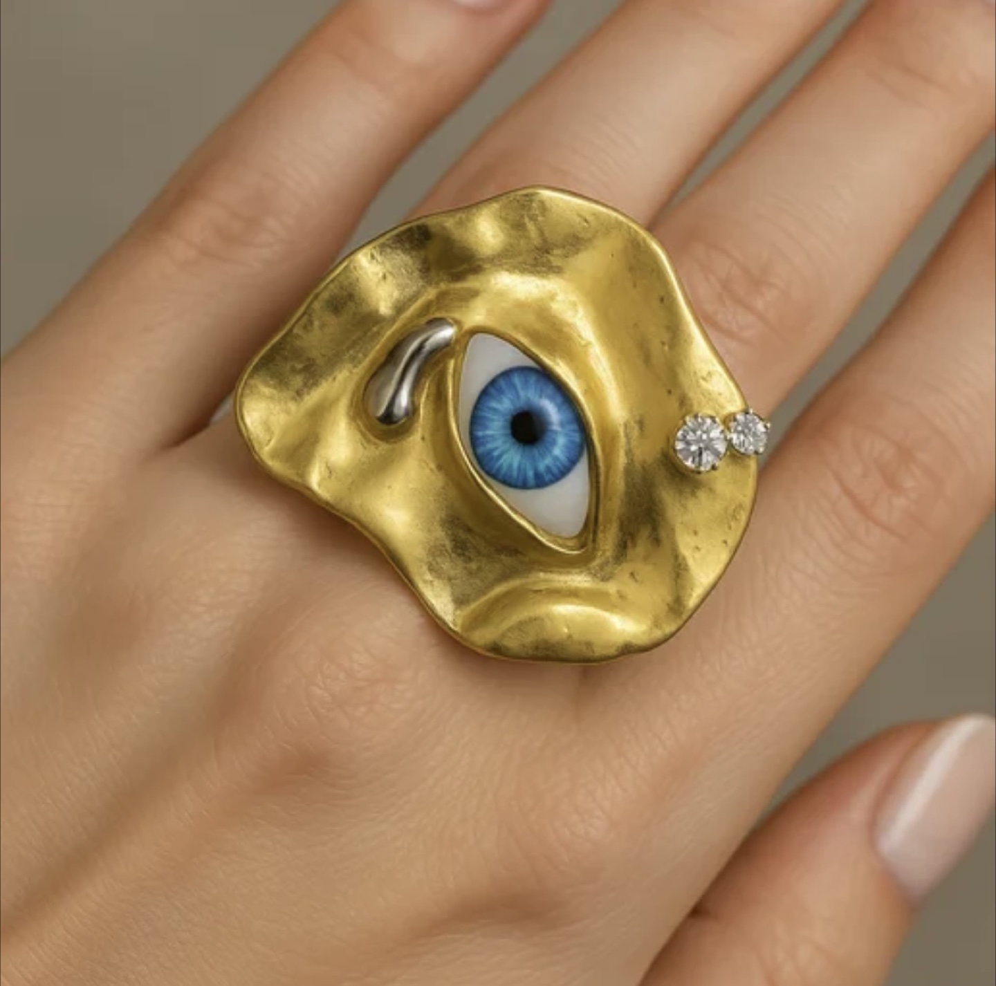 Schiaparelli Inspired Gold Eye Design Statement Ring - photo 2