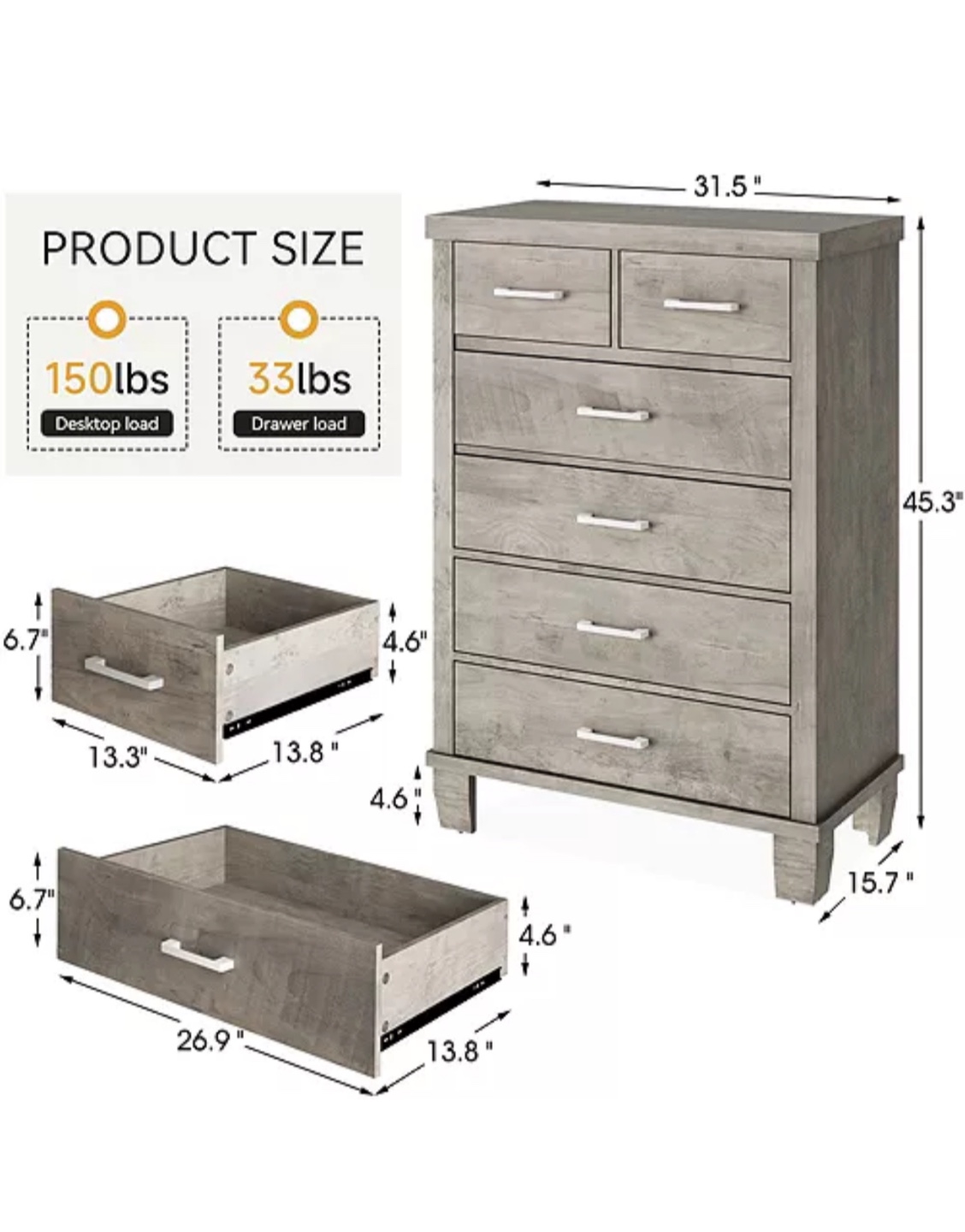 New Gray 6-Drawer Dresser - over 75% off - photo 2