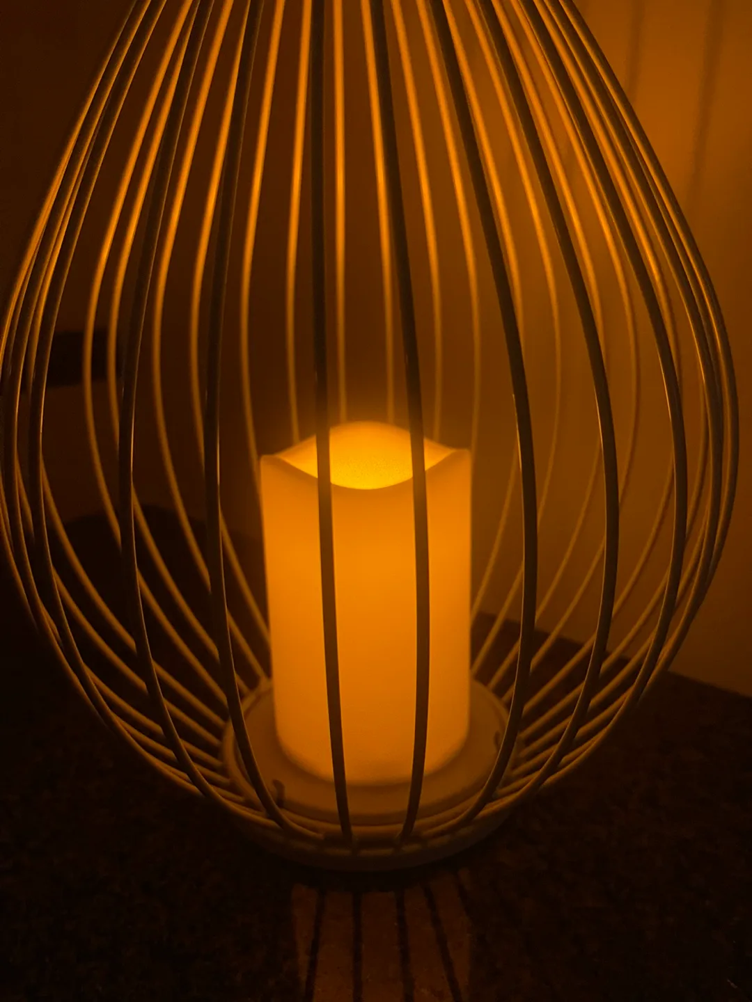 REDUCED - White Metal Decorative Cage Candle Holder image indicator(4)