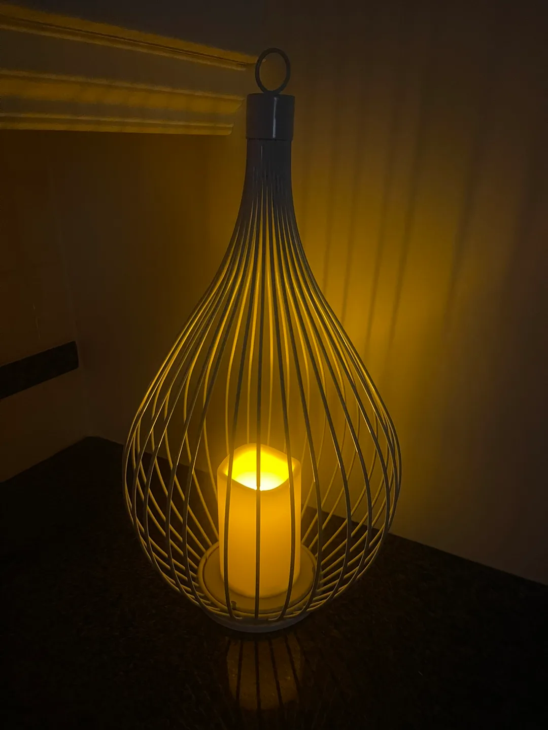 REDUCED - White Metal Decorative Cage Candle Holder image indicator(5)