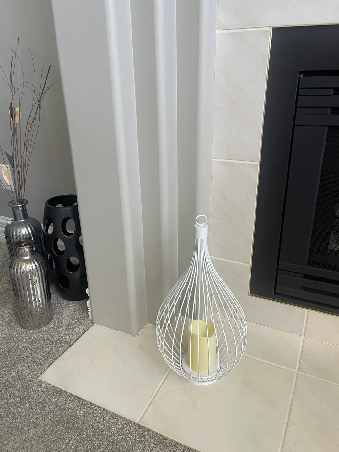 REDUCED - White Metal Decorative Cage Candle Holder image indicator(2)