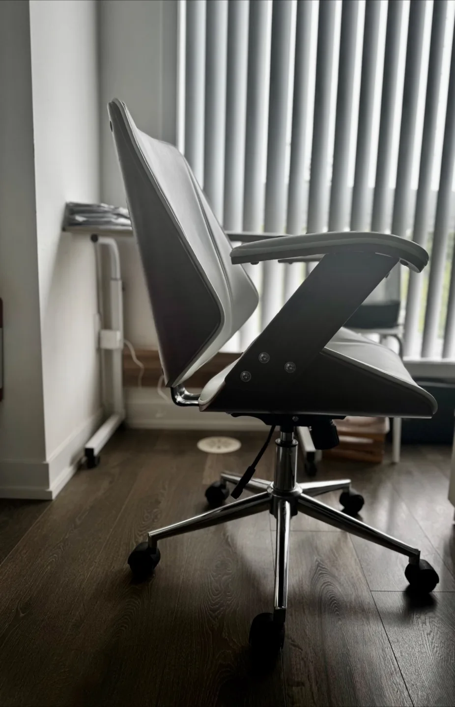 Office Chair - White Leather, Wood Trim thumbnail