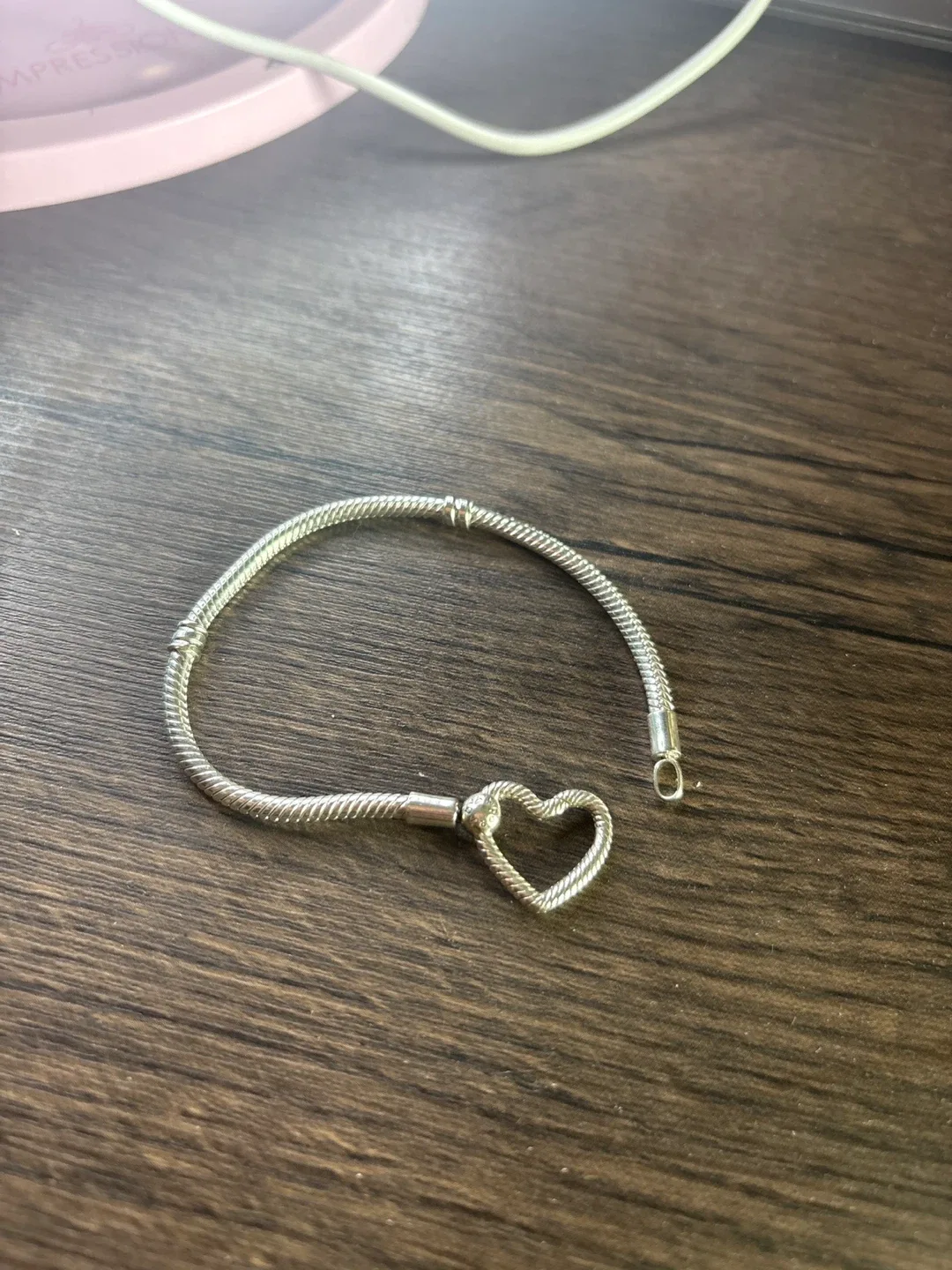 Pandora Silver Bracelet with Heart Clasp thumbnail
