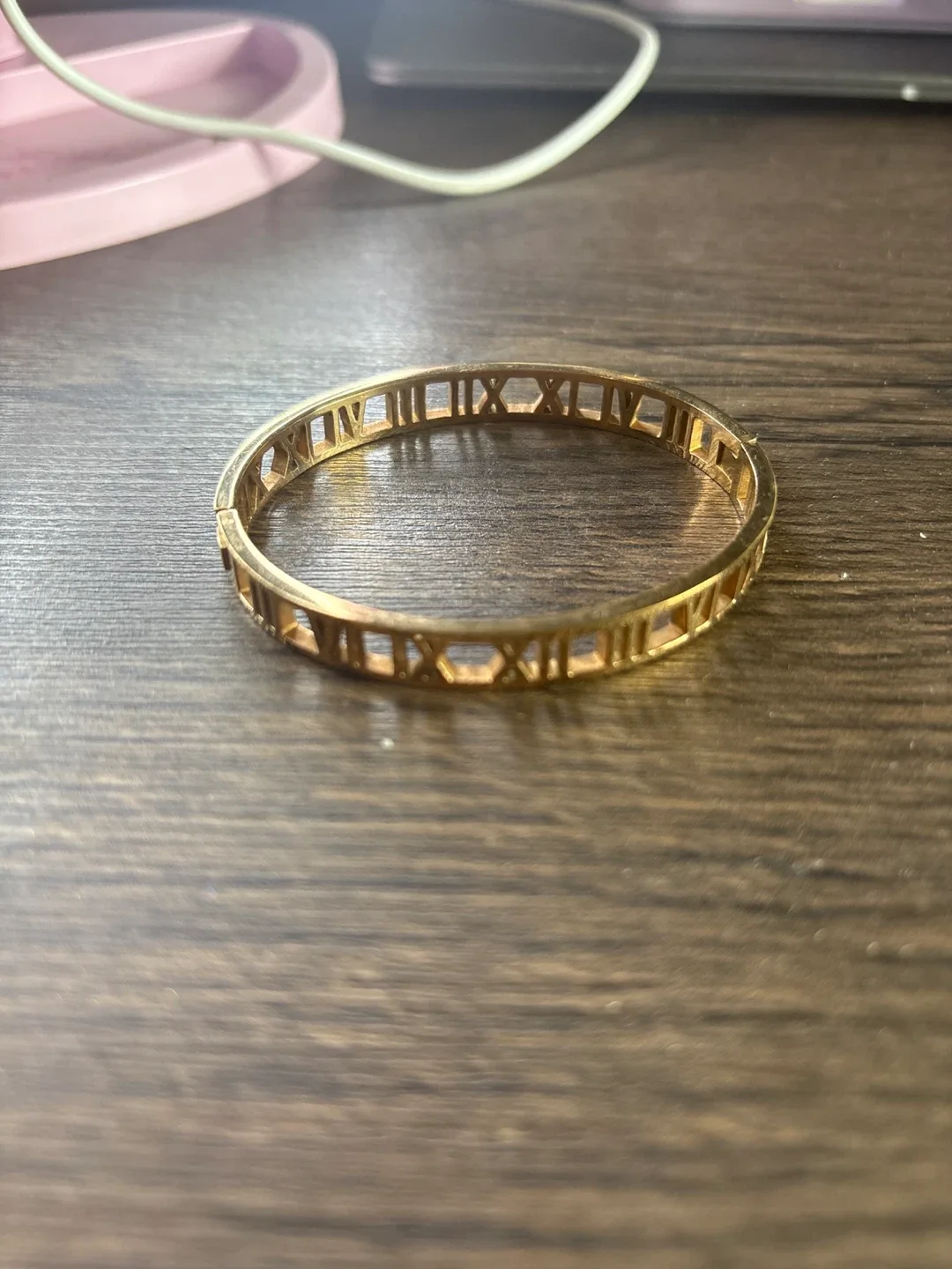 Gold/Rose Gold Bangle Bracelet with Roman Numerals thumbnail