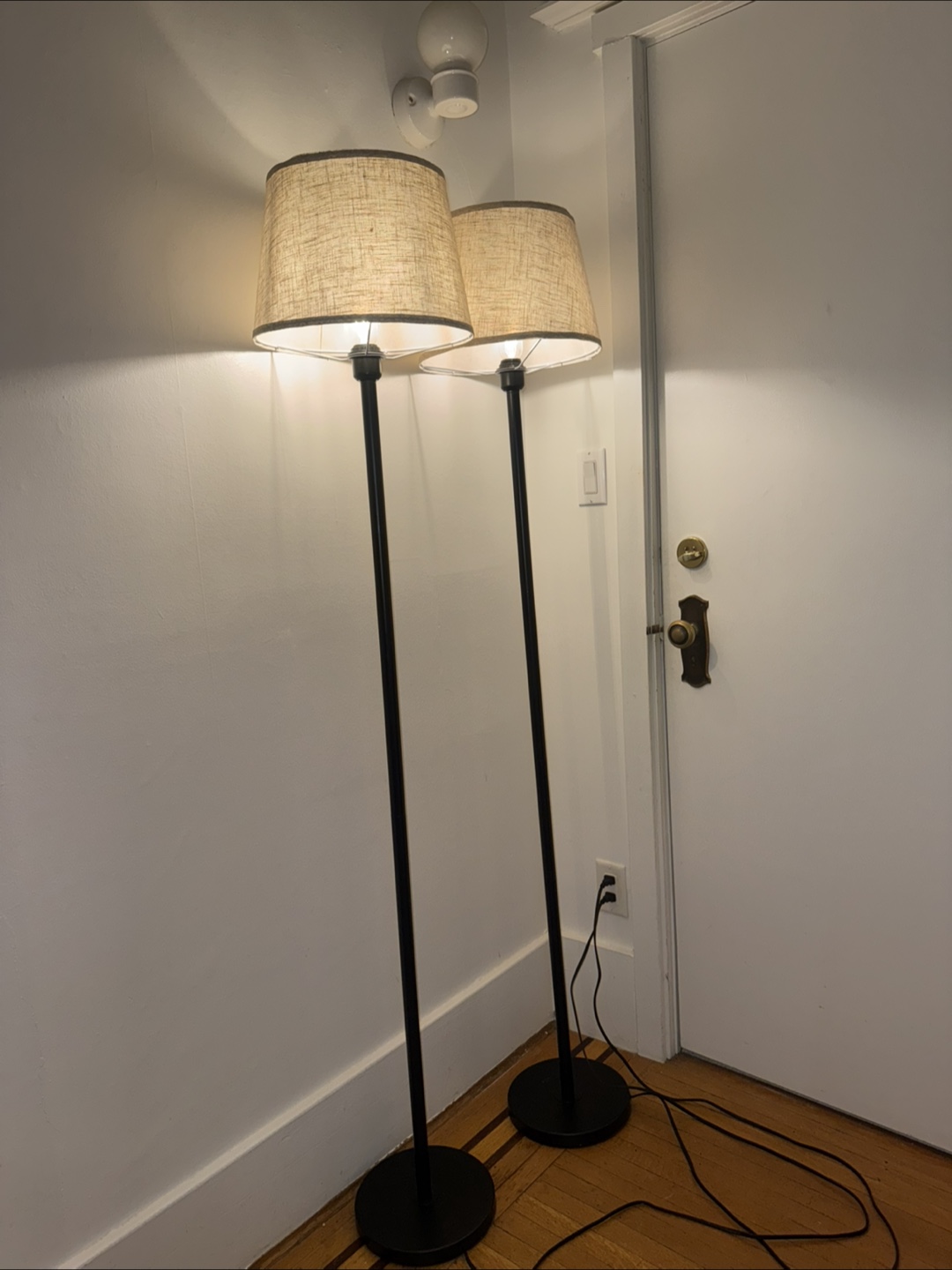 Pair of Floor Lamps with Linen Shades - 65” tall
