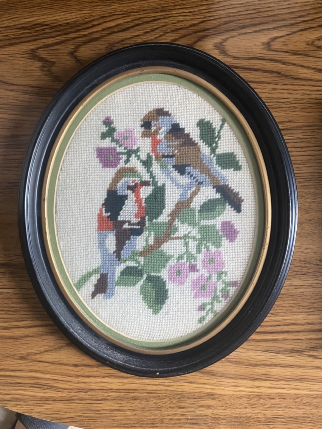Vintage Needlepoint Bird Art in Frame
