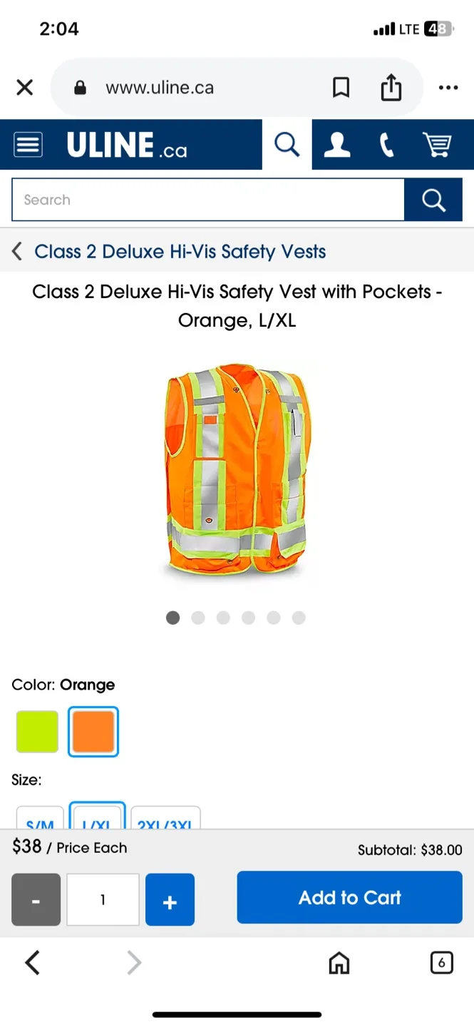 Uline Class 2 Deluxe Hi-Vis Safety Vest - Orange L/XL image indicator(5)