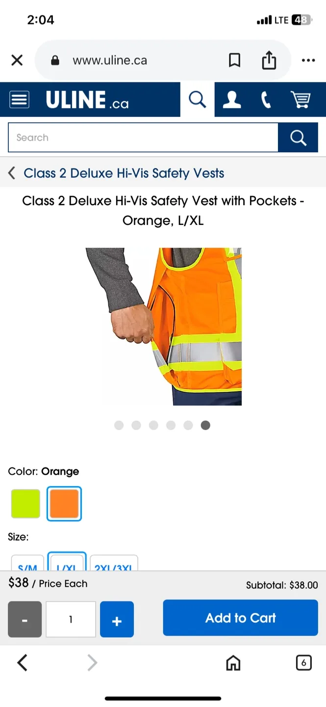 Uline Class 2 Deluxe Hi-Vis Safety Vest - Orange L/XL image indicator(4)
