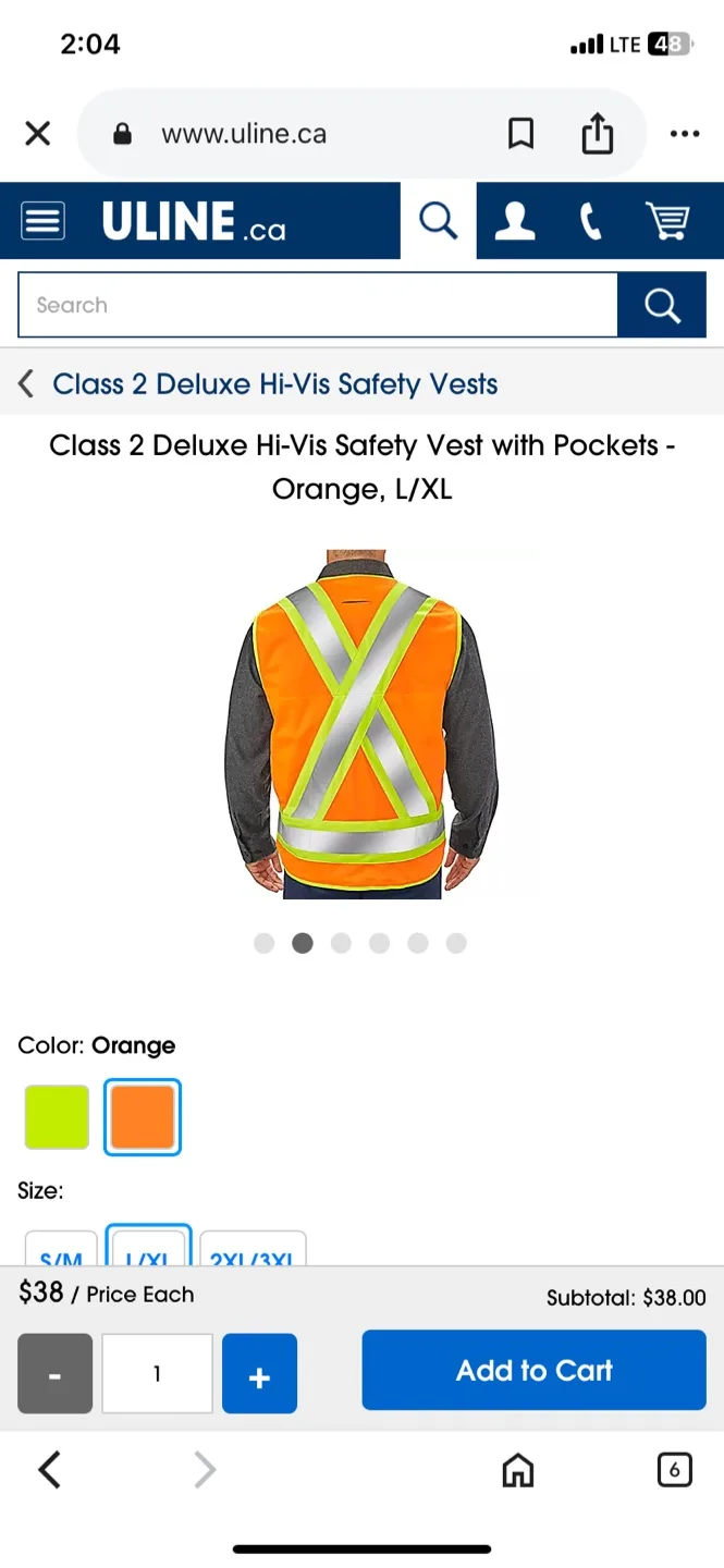 Uline Class 2 Deluxe Hi-Vis Safety Vest - Orange L/XL image indicator(2)