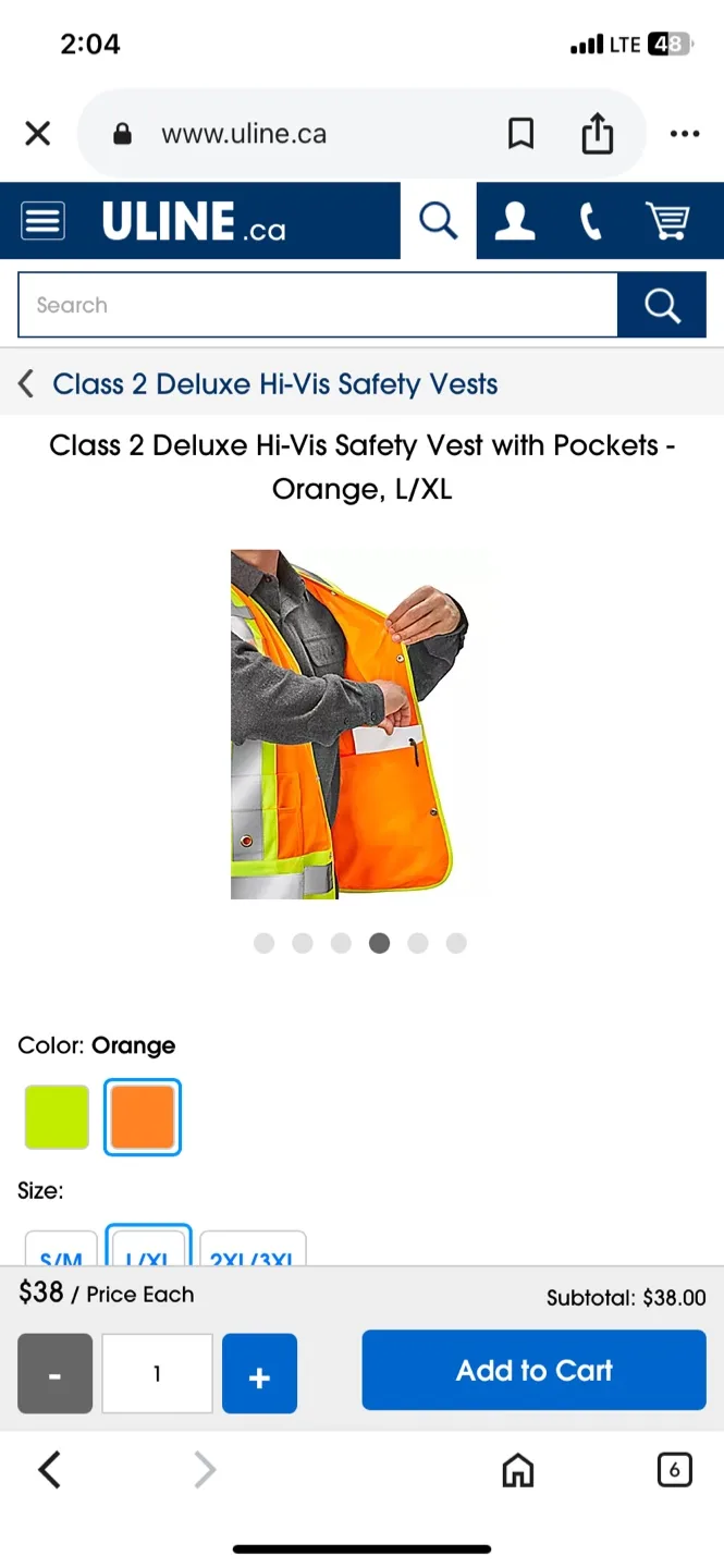 Uline Class 2 Deluxe Hi-Vis Safety Vest - Orange L/XL image indicator(3)