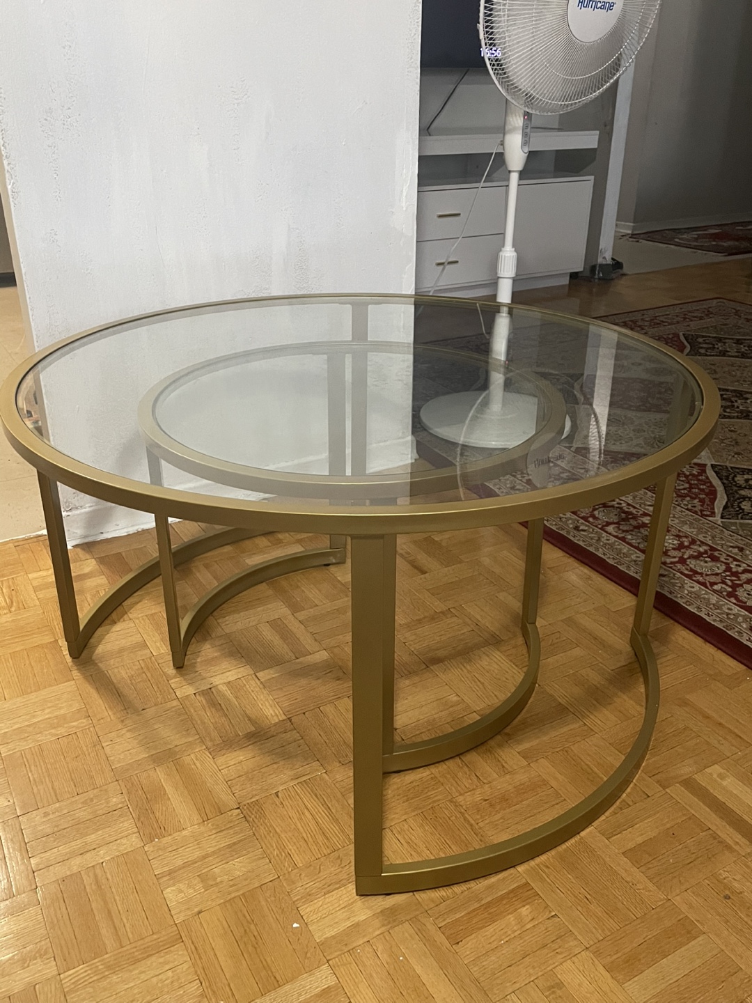 Brand New 2 piece Gold Round Glass Coffee Table - photo 2