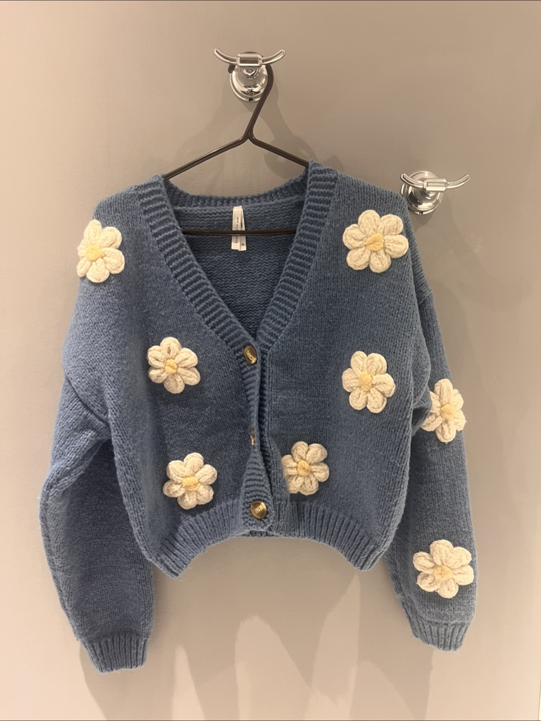 Blue 3D Daisy Knit Cardigan - Size medium