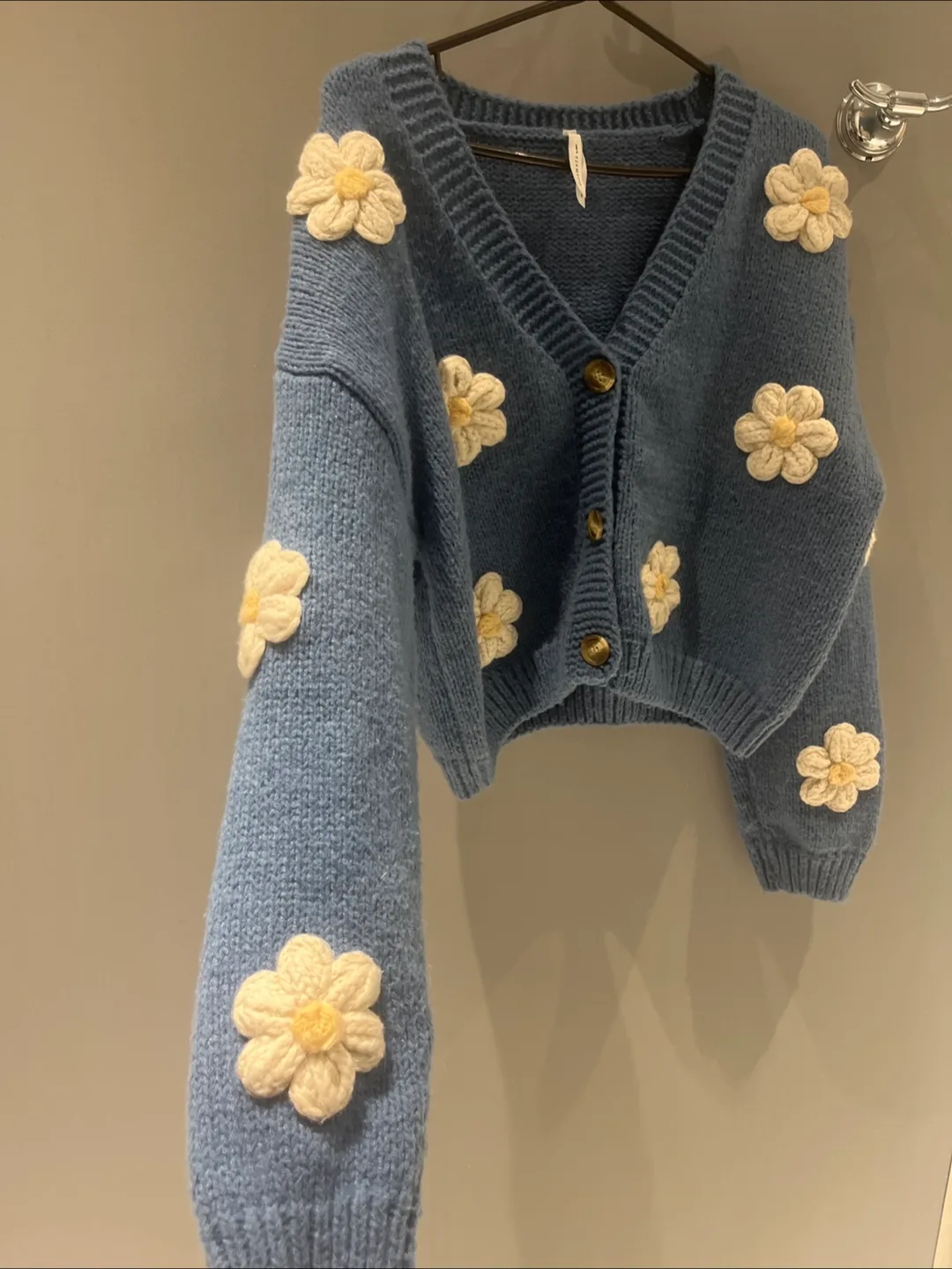 Blue 3D Daisy Knit Cardigan - Size medium image indicator(3)