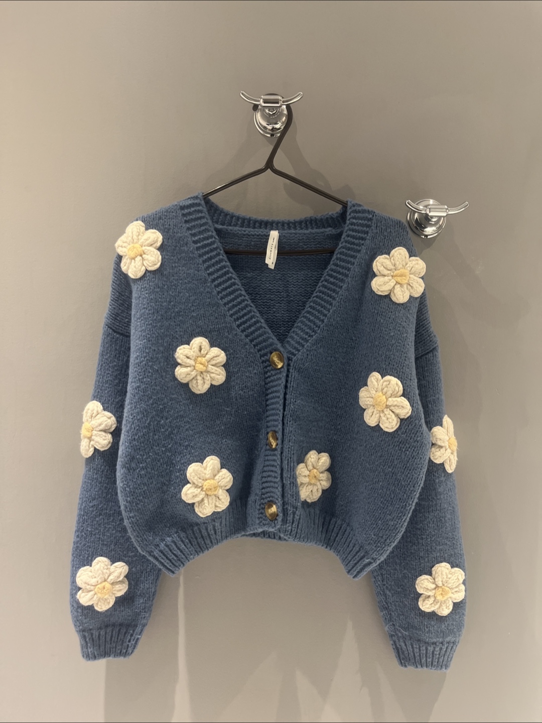 Blue 3D Daisy Knit Cardigan - Size medium - photo 4