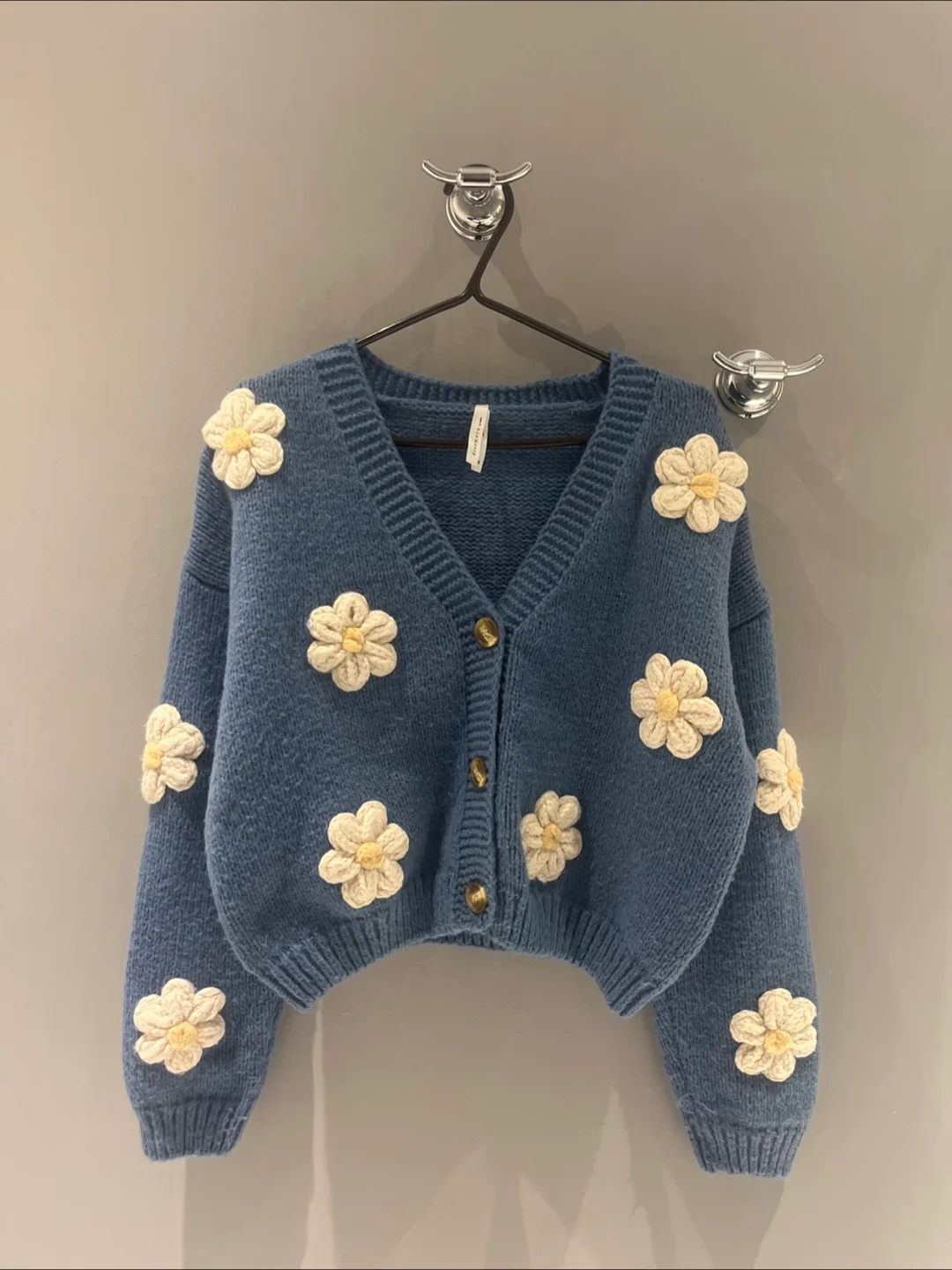 Blue 3D Daisy Knit Cardigan - Size medium image indicator(4)