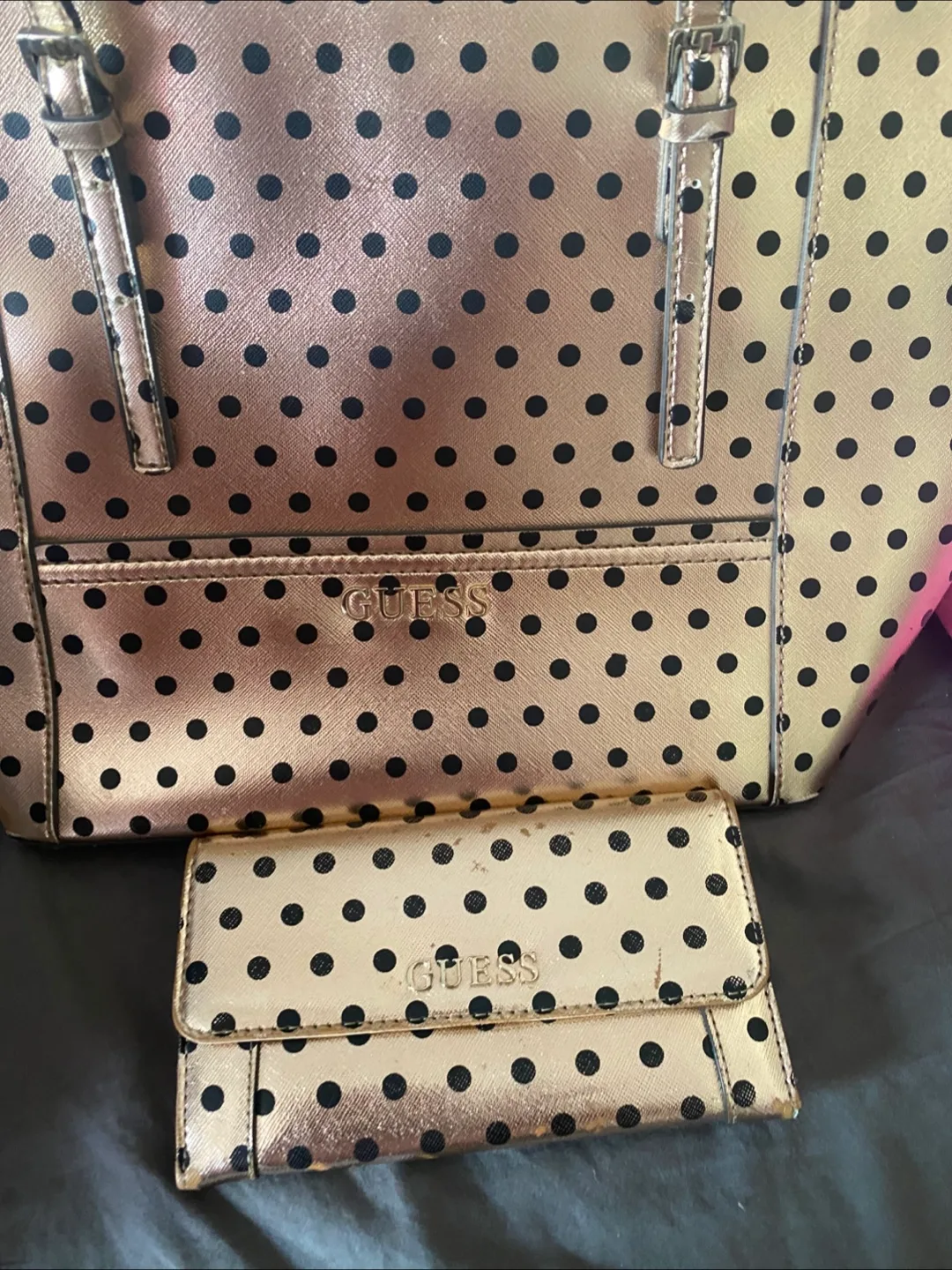 Guess Gold Polka Dot Tote Bag & Wallet thumbnail