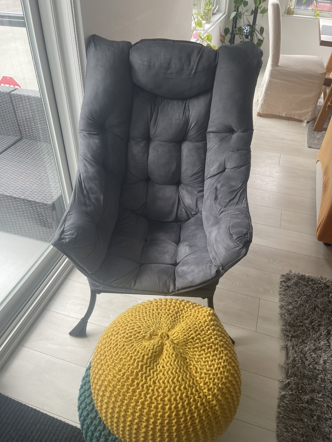 Grey Wingback Chair with Footstool