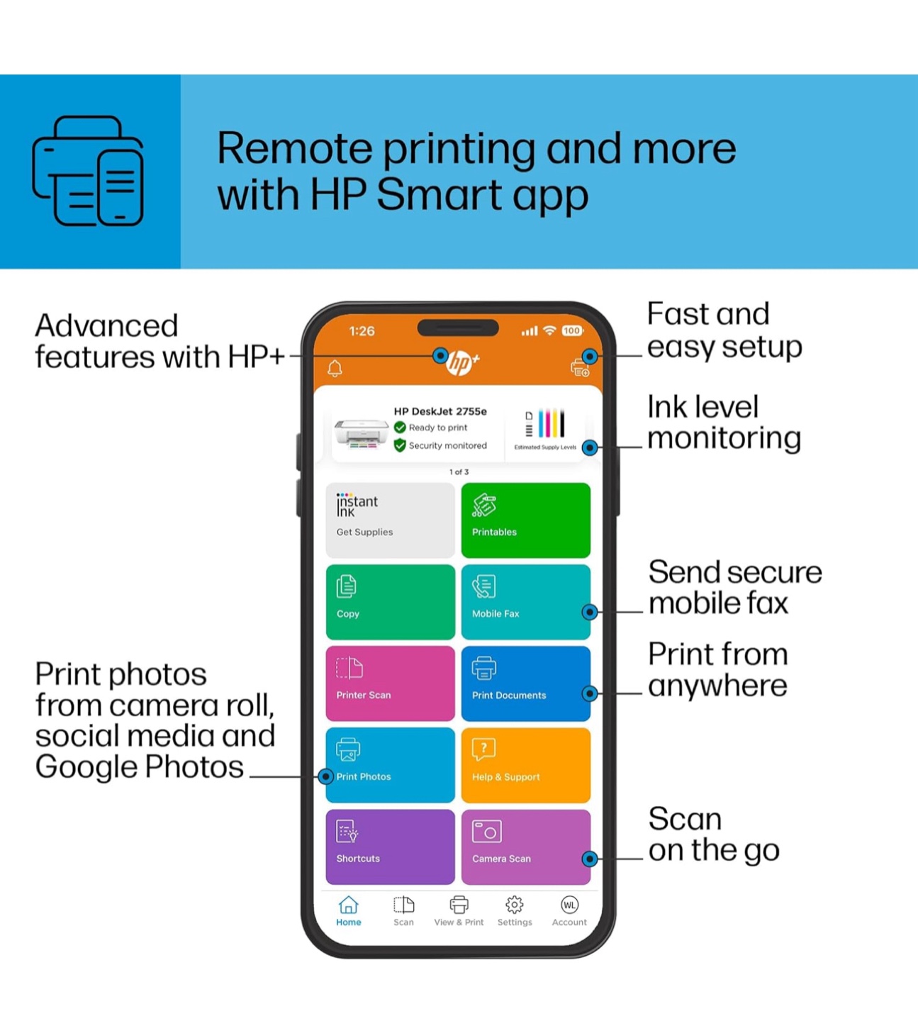 HP DeskJet 2755e Printer - White - photo 3