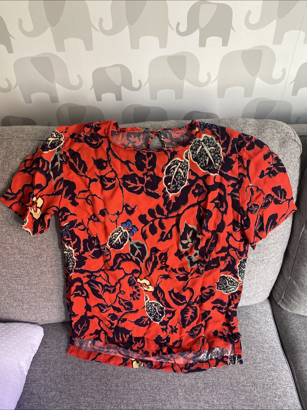 Floral Print Top - Red & Navy