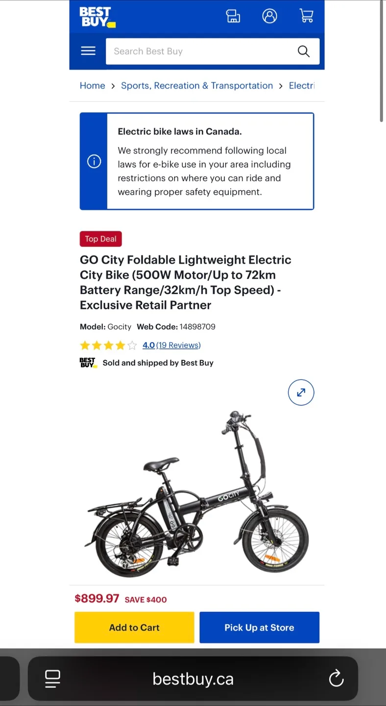 GOCity Foldable E-Bike (500W 72km Range 32km/h) $1,299 image indicator(7)