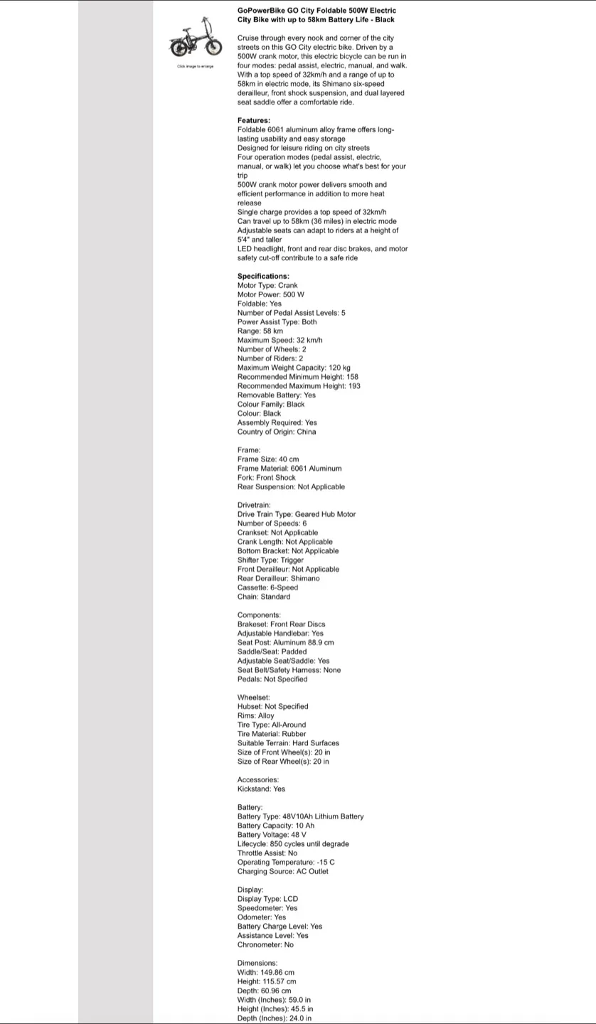 GOCity Foldable E-Bike (500W 72km Range 32km/h) $1,299 image indicator(6)