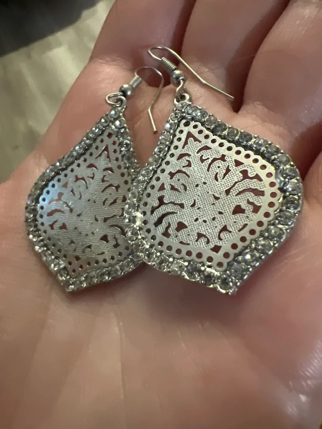 Silver Rhinestone Drop Earrings image indicator(2)