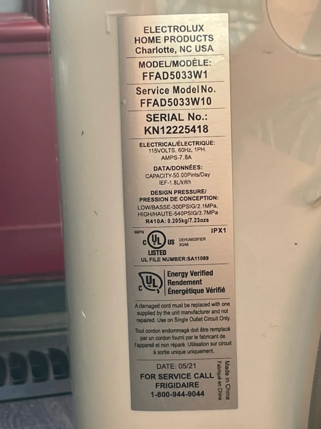 Dehumidifier Frigidaire FFAD5033W10, 50 pint image indicator(6)