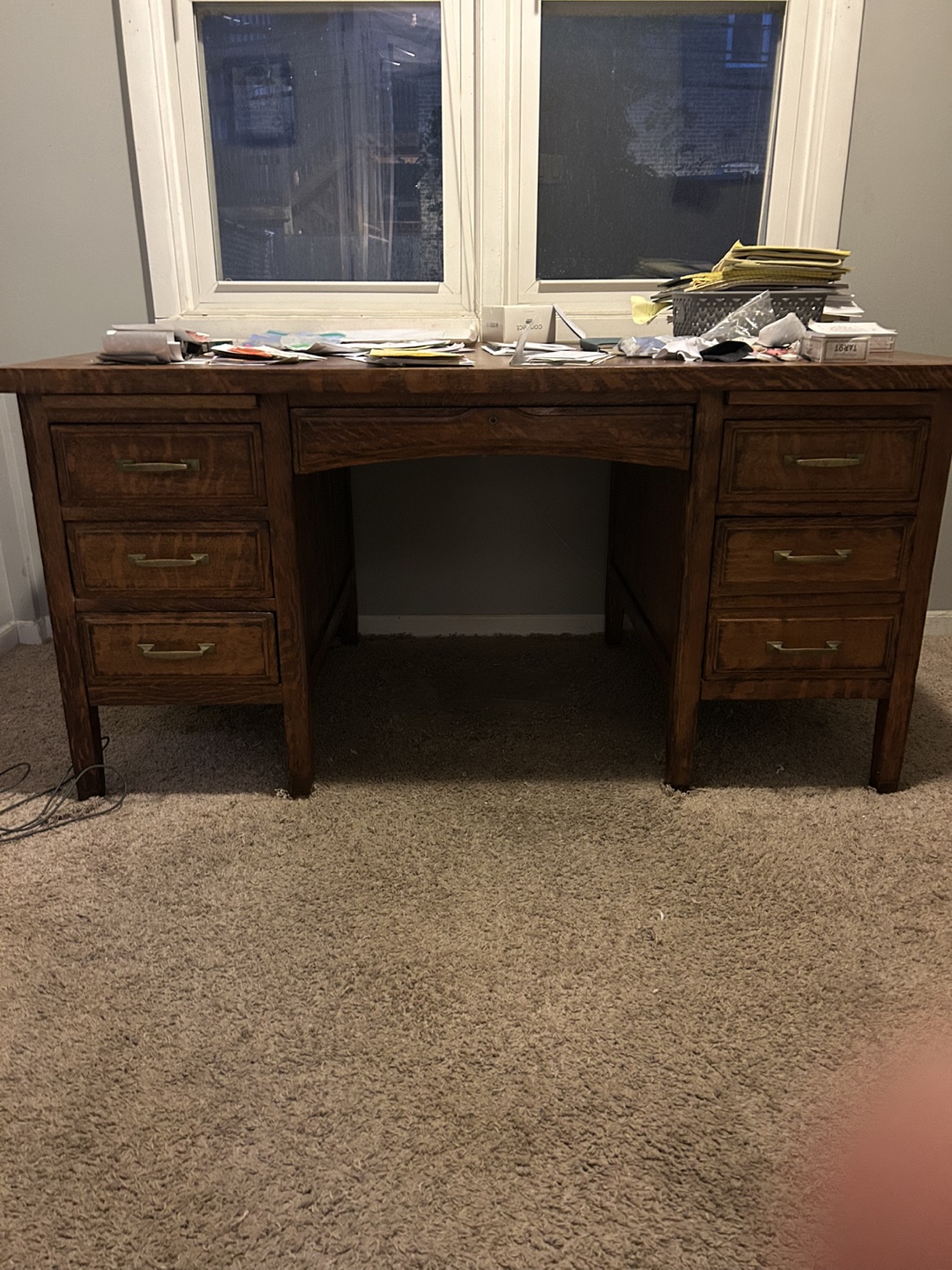 Antique Wooden Desk with Drawers
