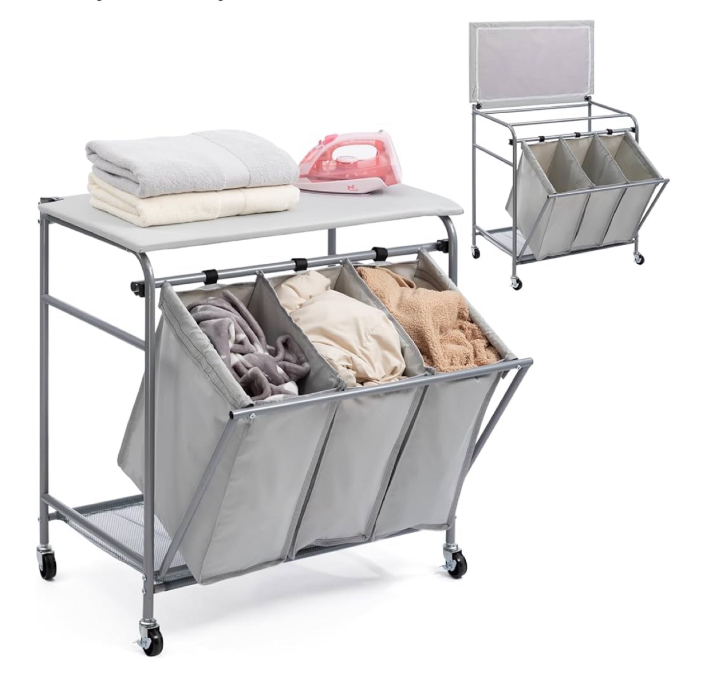 Laundry Sorter Cart with Ironing Board
