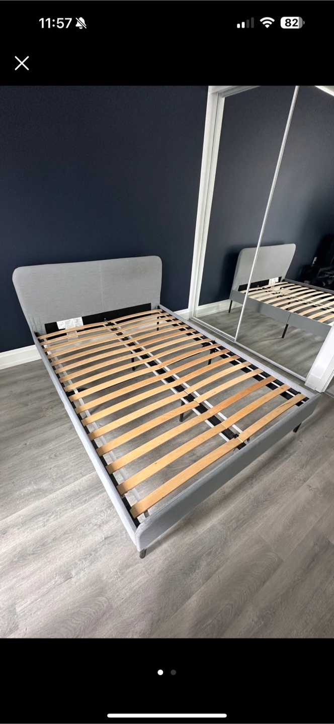Grey Upholstered Bed Frame with mattress - photo 2