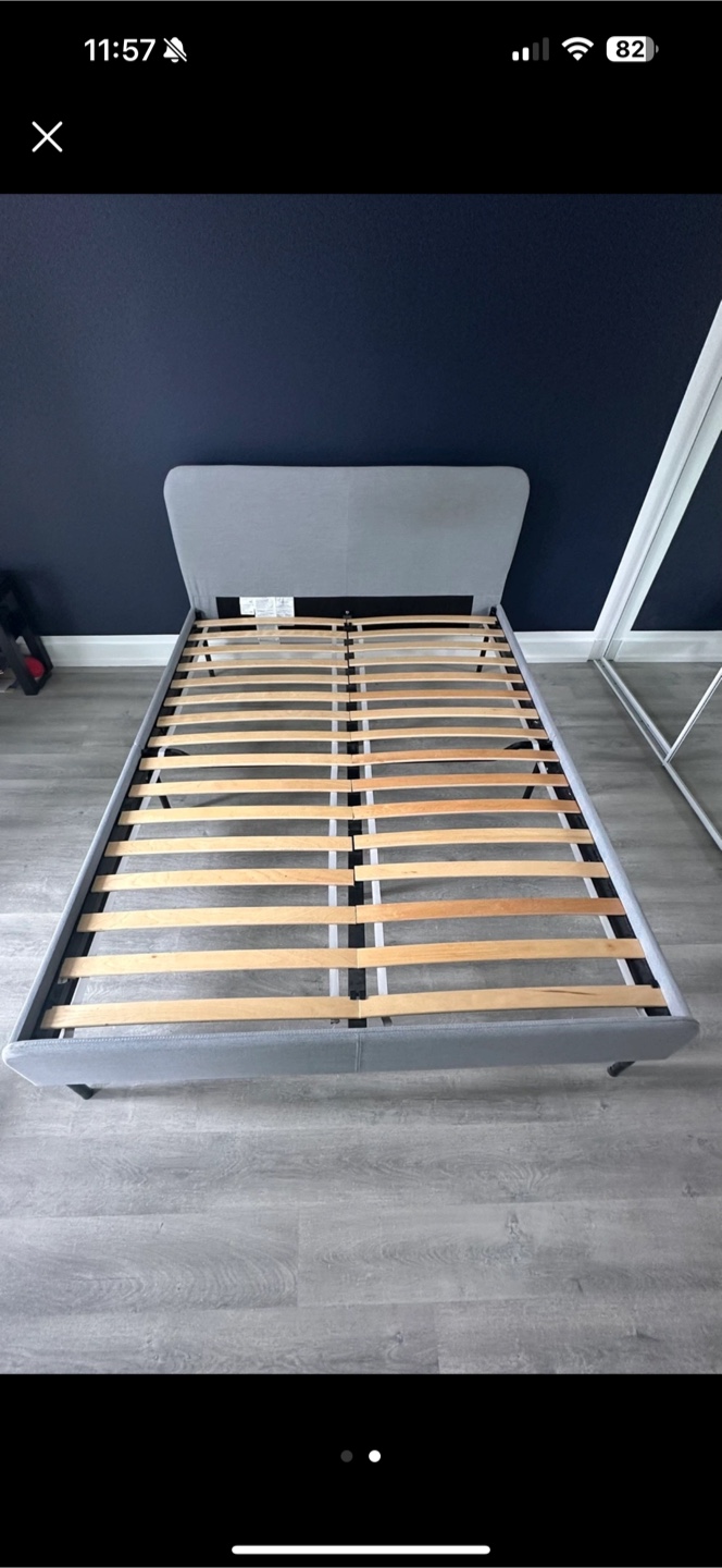Grey Upholstered Bed Frame with mattress
