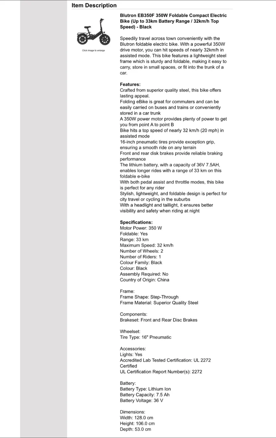 Blutron EB35OF E-Bike (350W / 33km Range / 32km/h Speed) - $565 image indicator(8)