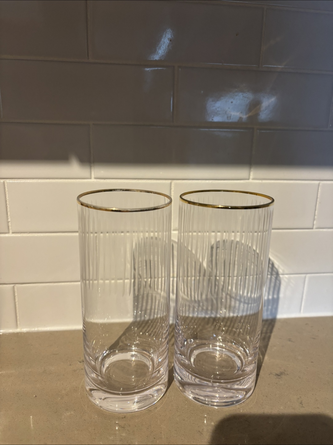 Gold Rimmed Highball Glasses - Set of 2