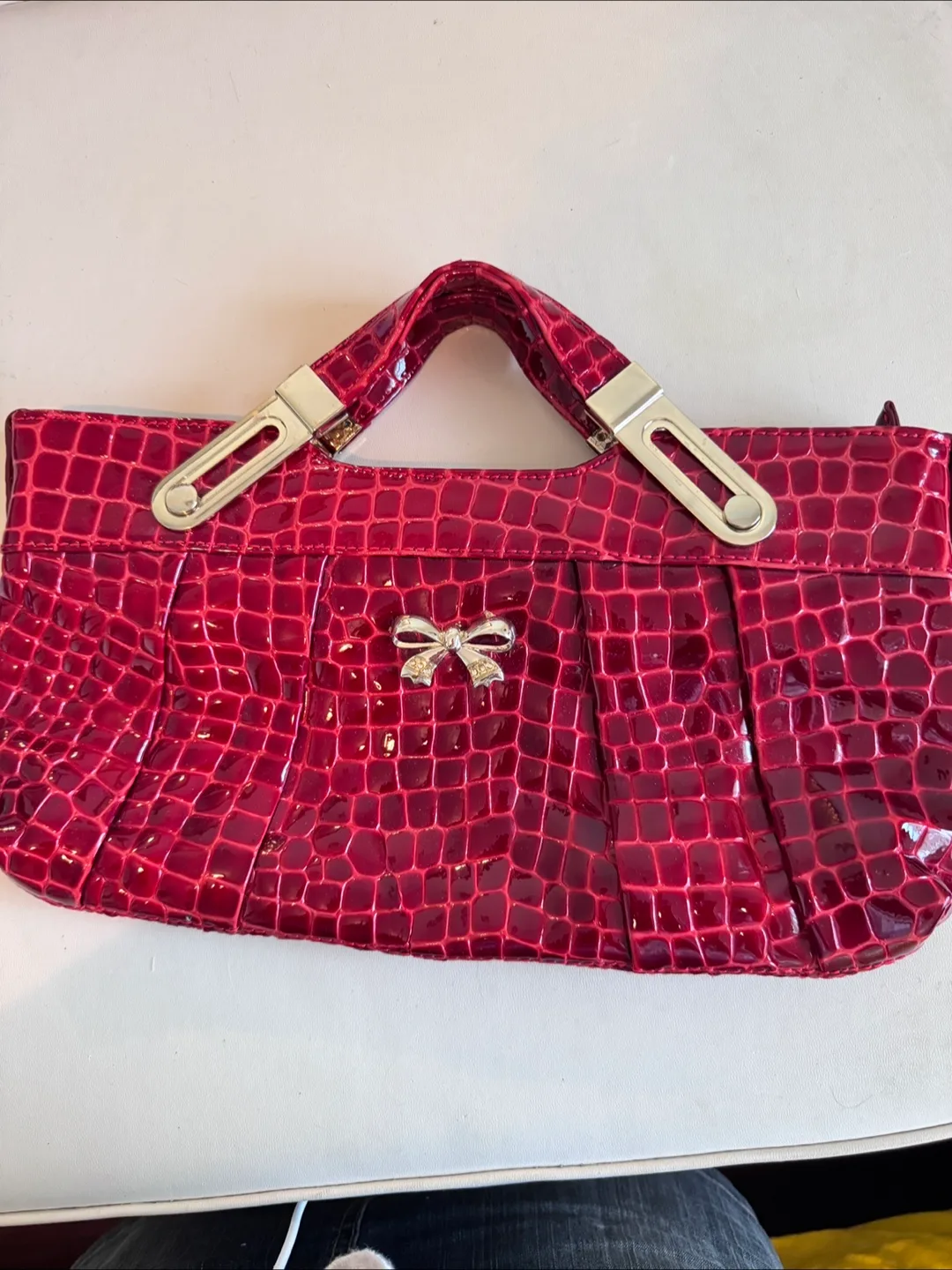 Liz Claiborne Burgundy Croc Embossed Handbag thumbnail