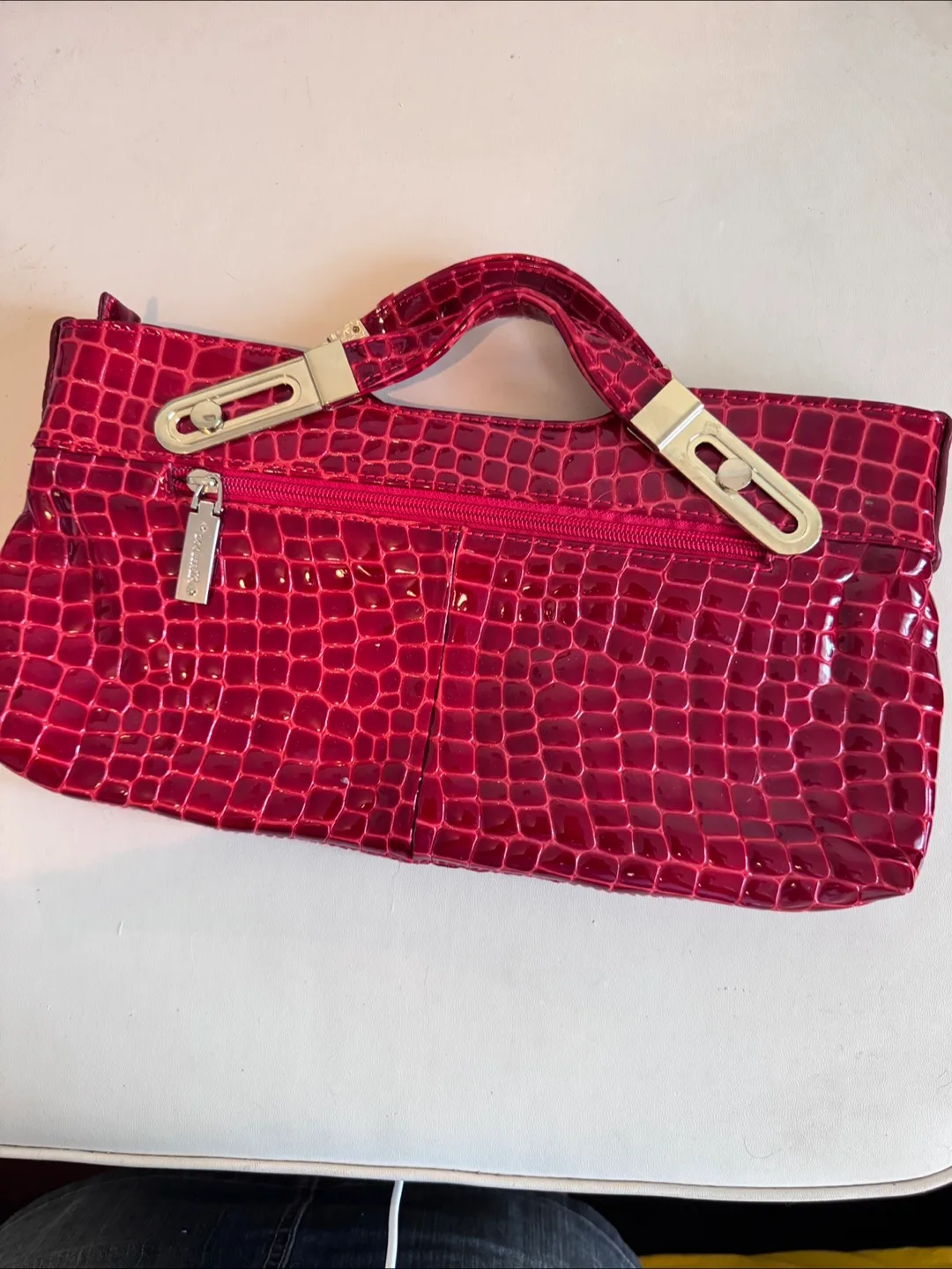 Liz Claiborne Burgundy Croc Embossed Handbag image indicator(2)