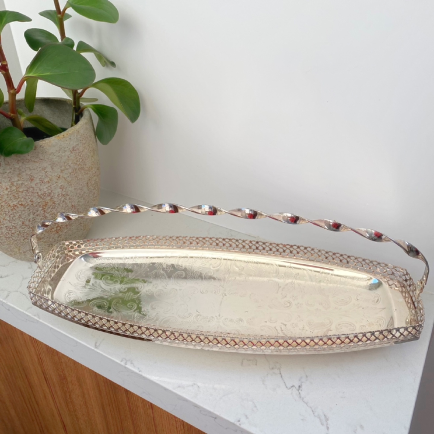 Silver Serving Tray with Handle - photo 2