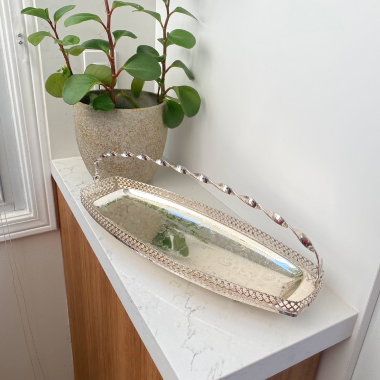 Silver Serving Tray with Handle