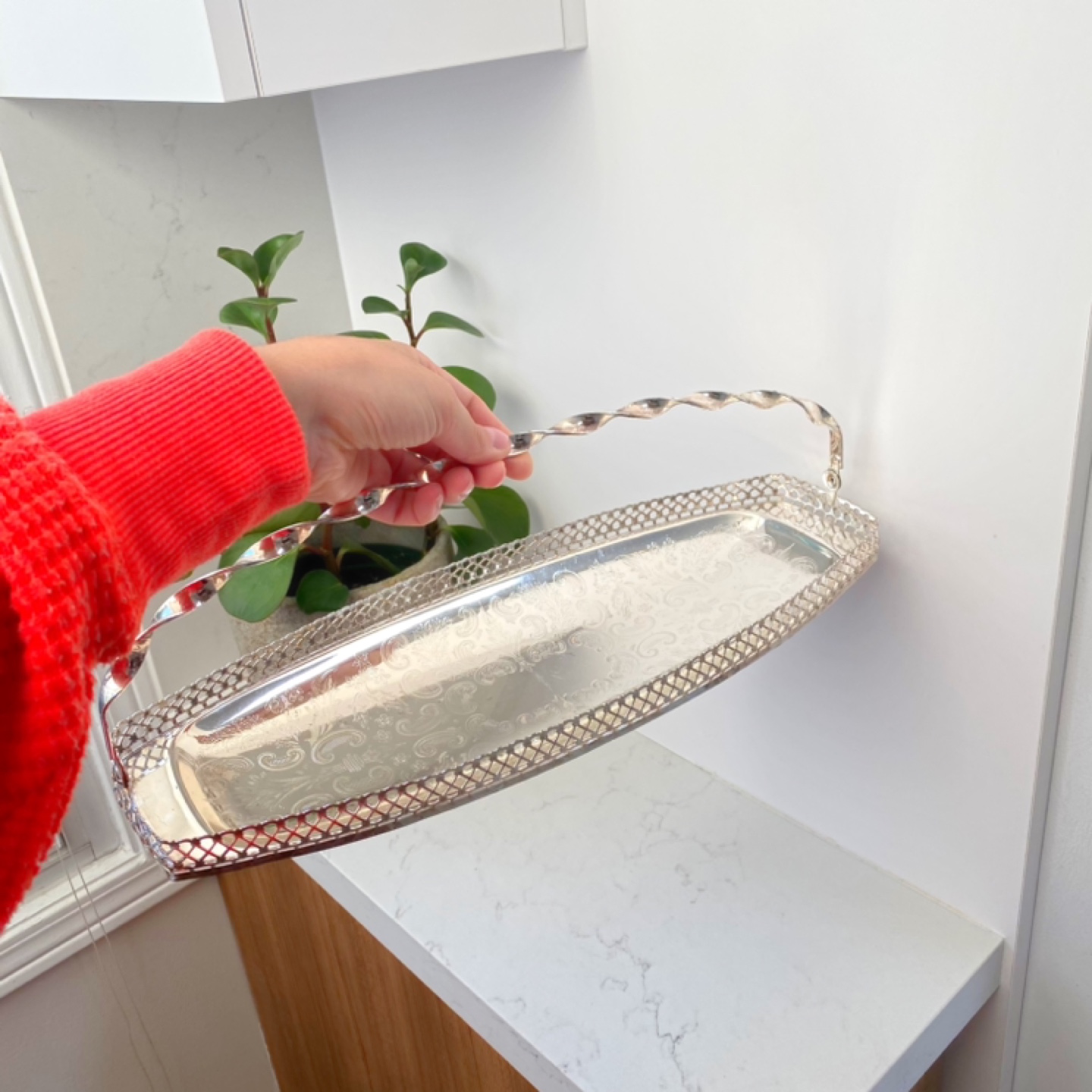Silver Serving Tray with Handle - photo 4