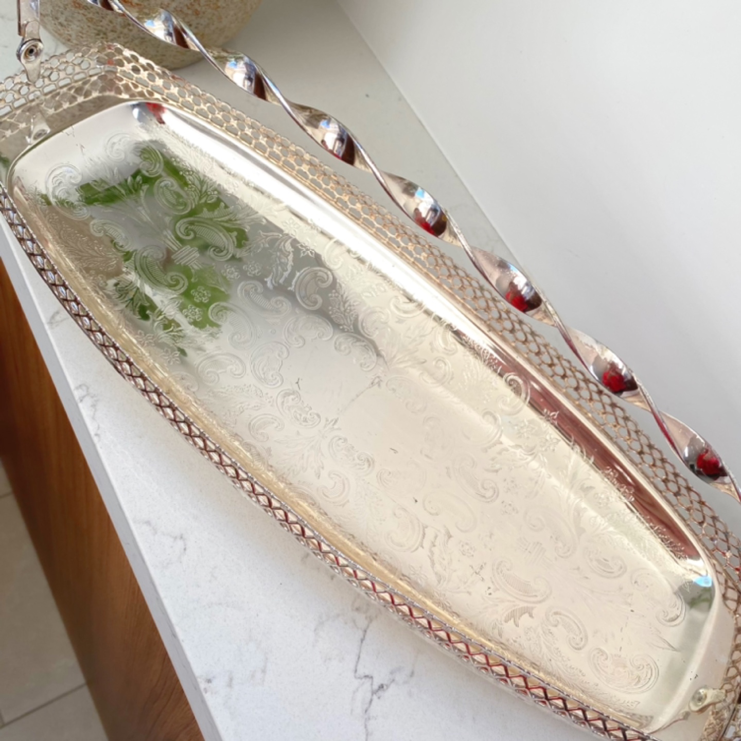 Silver Serving Tray with Handle - photo 3