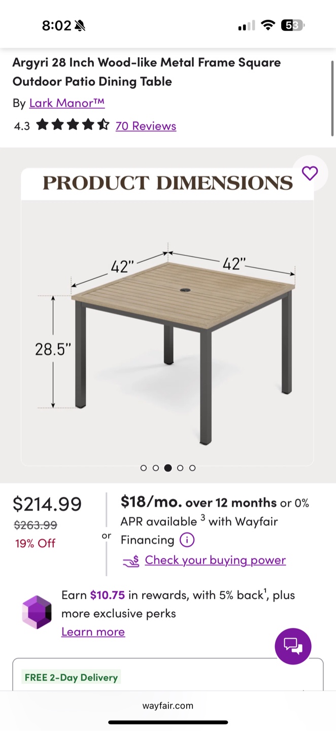 Argyri 28" Wood-like Metal Frame Outdoor Patio Table - photo 2
