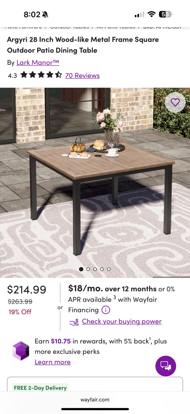 Argyri 28" Wood-like Metal Frame Outdoor Patio Table