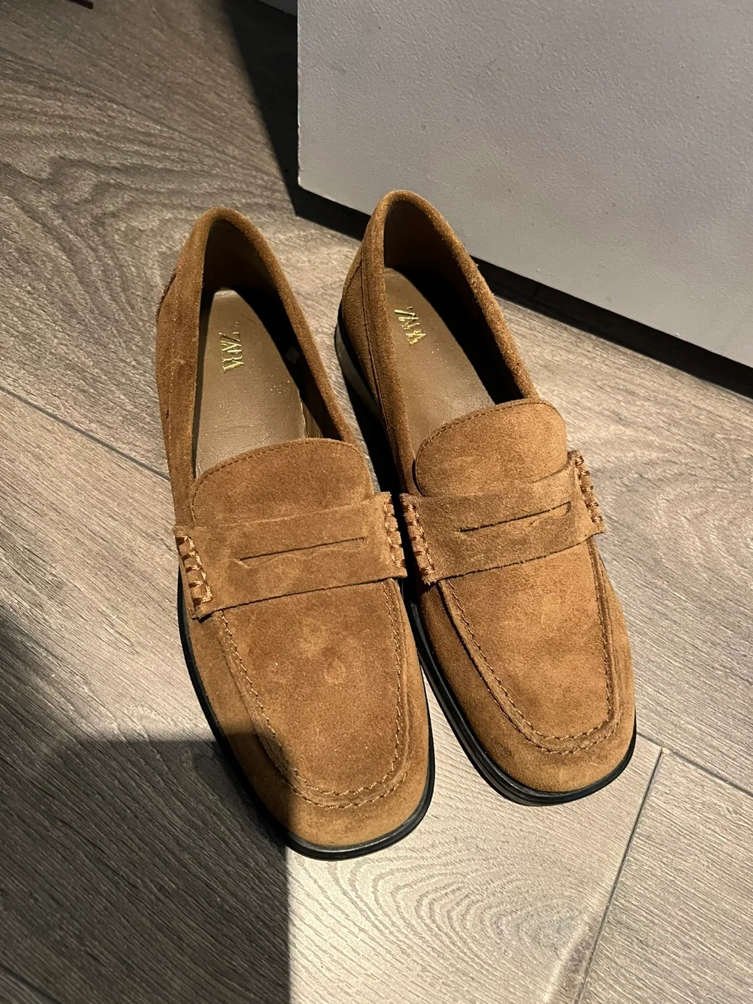 Zara Brown Suede Loafers Size 38 thumbnail