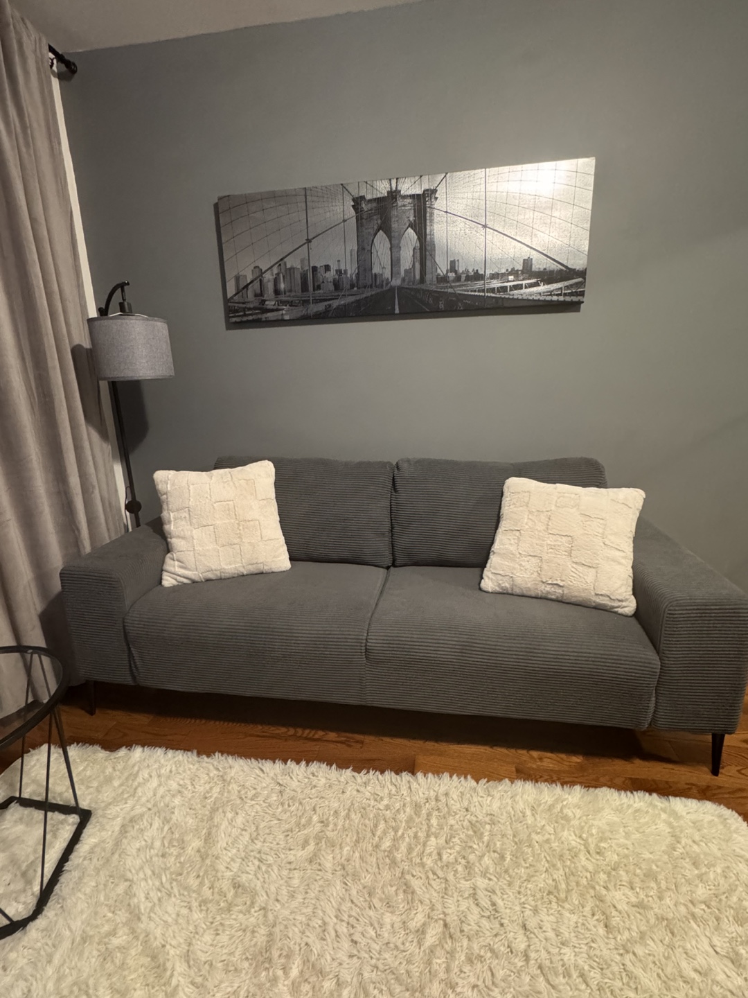 Gray Corduroy Sofa Couch - photo 2