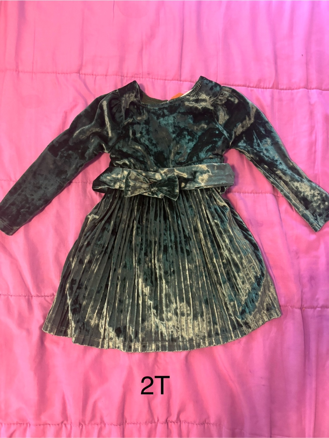 Green Velvet Dress - Size 2T