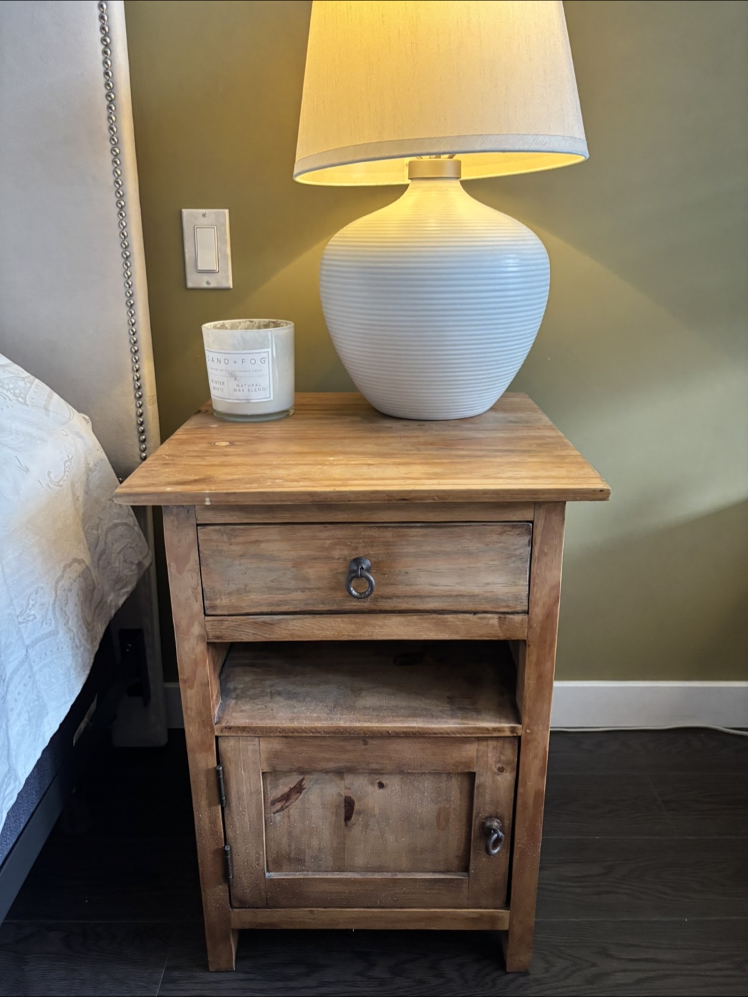 Wooden Nightstand with Drawer & Cabinet
